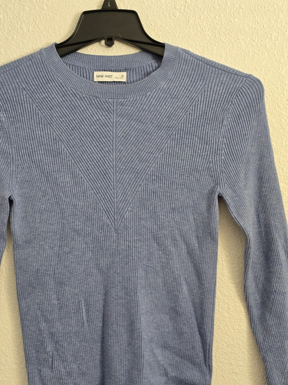 Nine West Light Blue Ribbed Crew Neck Sweater